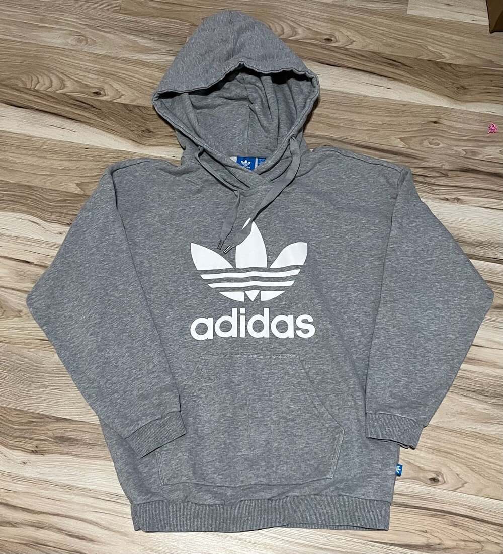 Adidas Originals Trefoil Pullover Hoodie Heather Grey White Logo